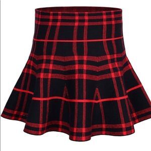 Girls High Waist Knitted Flared Pleated Skater Skirt Casual